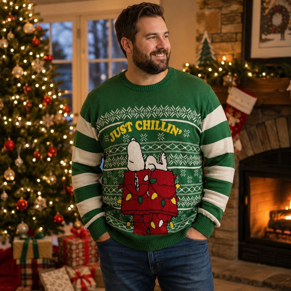 Peanuts Snoopy Mens XXL Green Just Chillin Christmas Holiday Sweater NWT 2XL